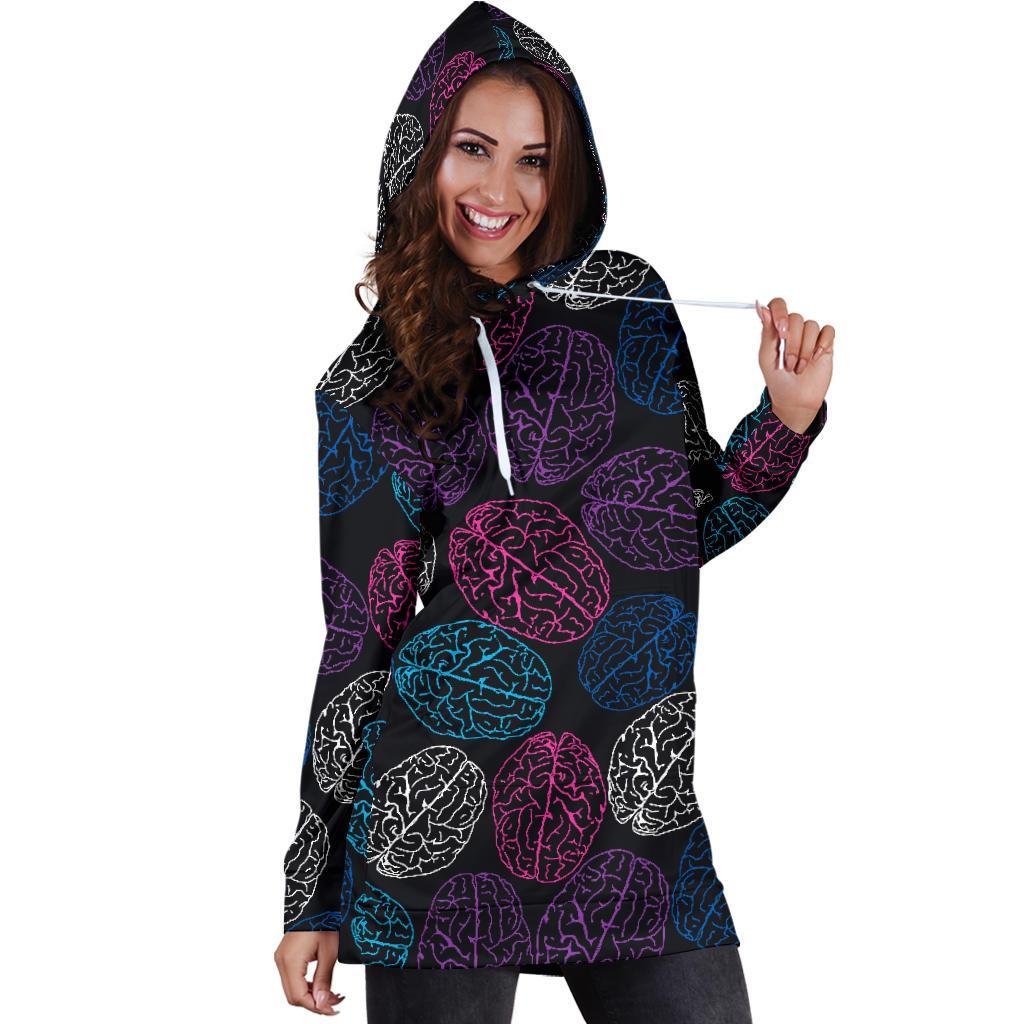 Brain Pattern Print Women Hoodie Dress-grizzshop