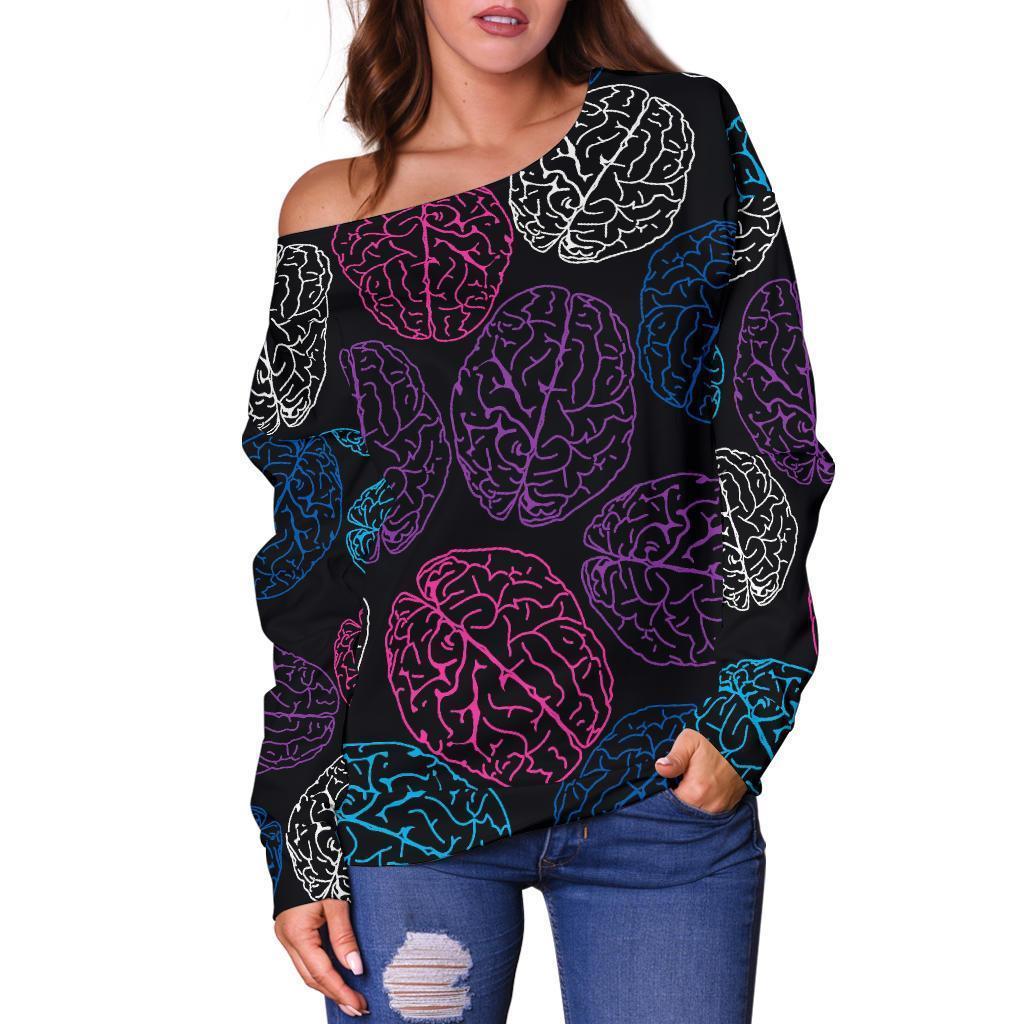 Brain Pattern Print Women Off Shoulder Sweatshirt-grizzshop