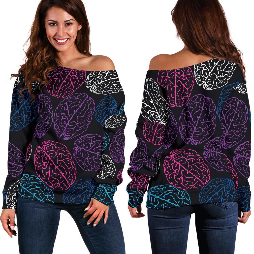 Brain Pattern Print Women Off Shoulder Sweatshirt-grizzshop