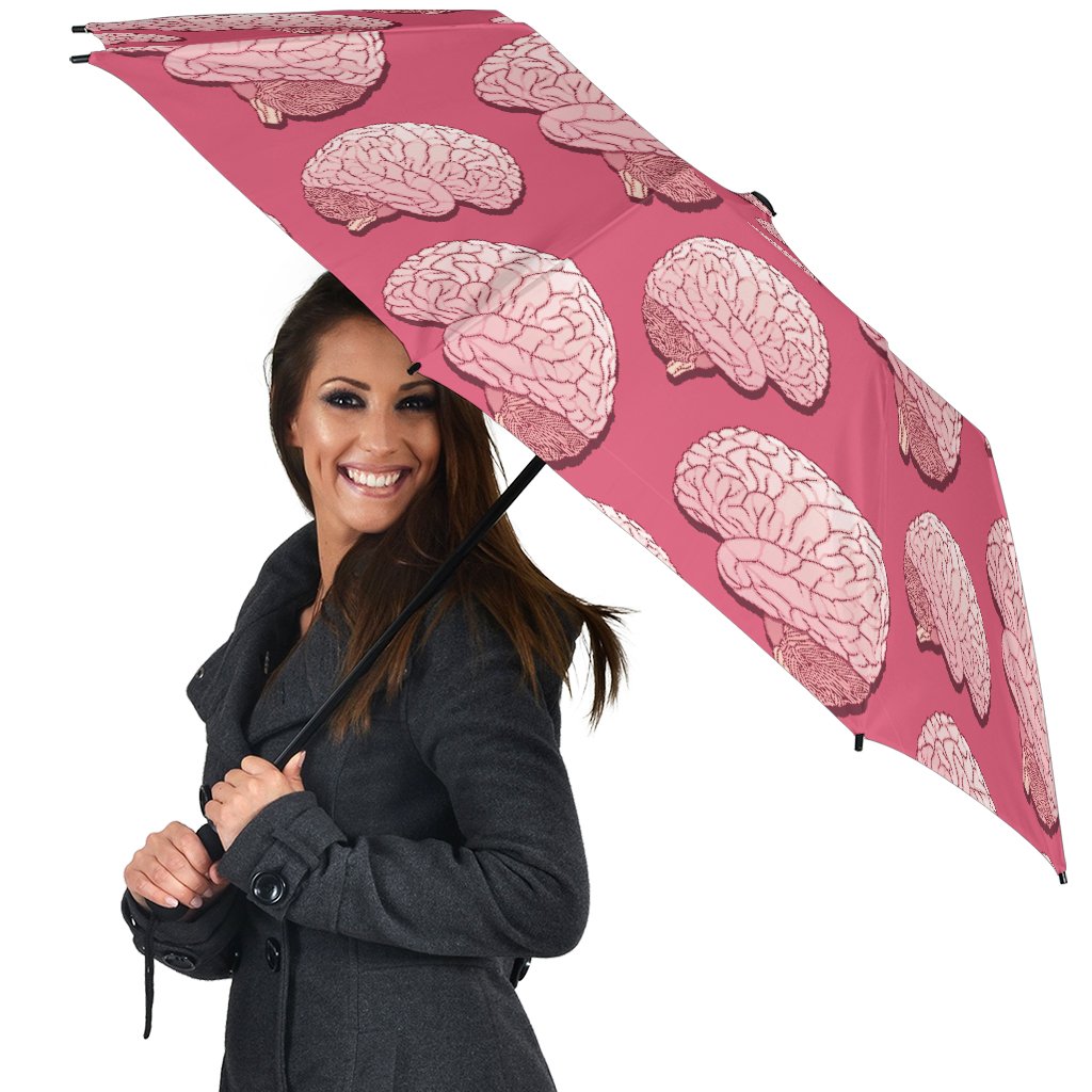 Brain Pink Pattern Print Automatic Foldable Umbrella-grizzshop
