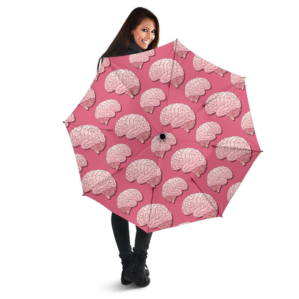 Brain Pink Pattern Print Automatic Foldable Umbrella-grizzshop