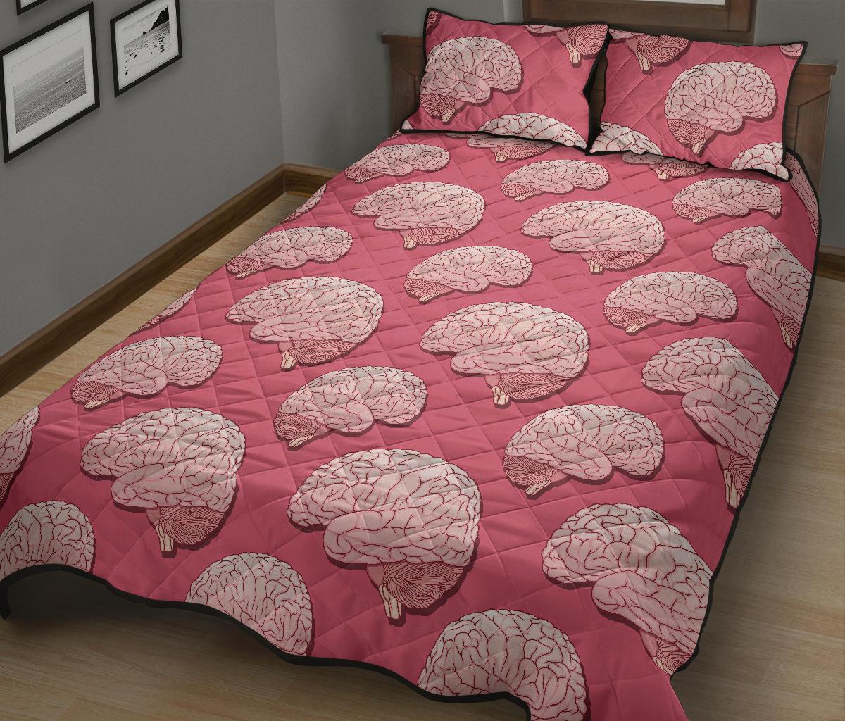 Brain Pink Pattern Print Bed Set Quilt-grizzshop