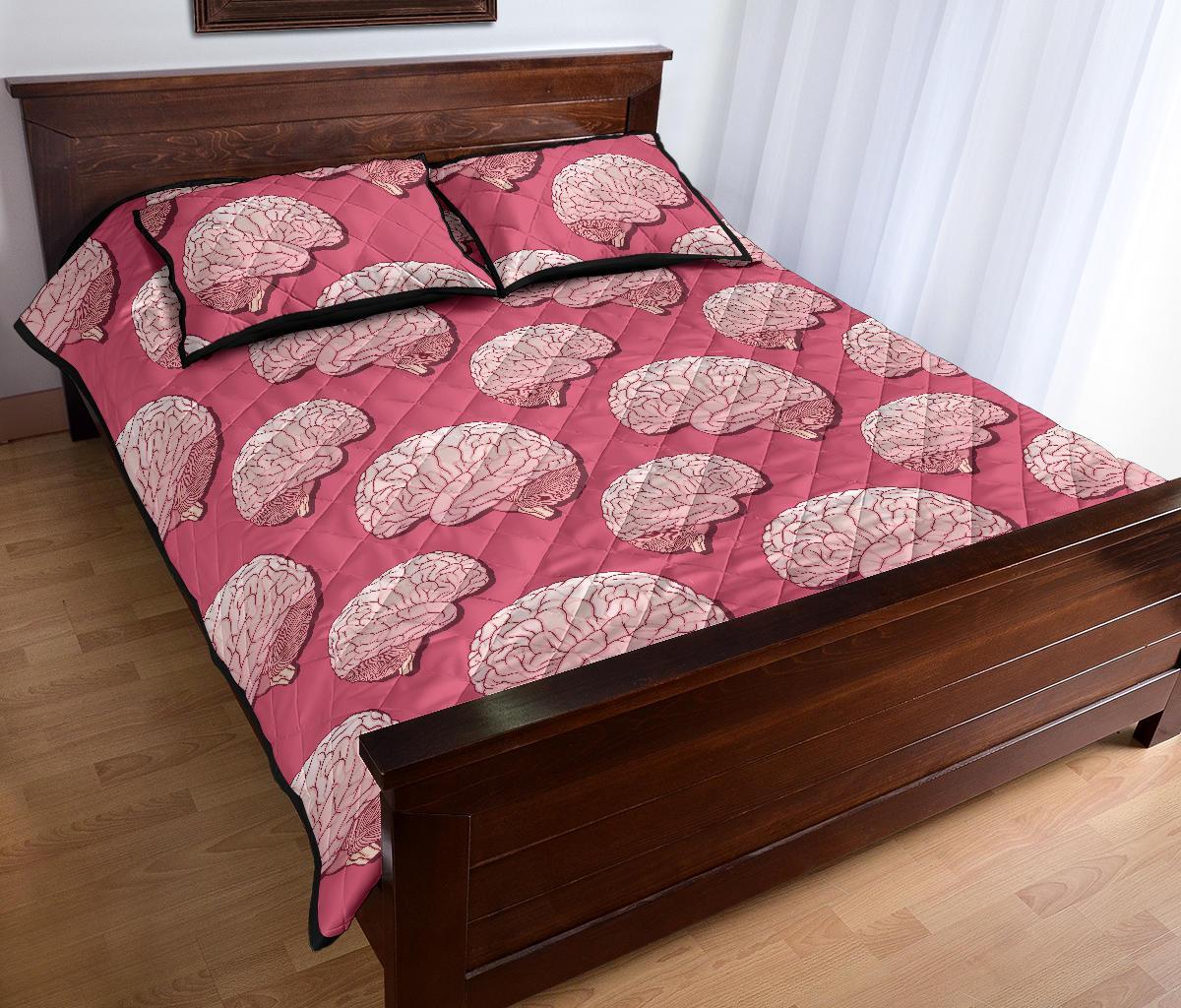Brain Pink Pattern Print Bed Set Quilt-grizzshop
