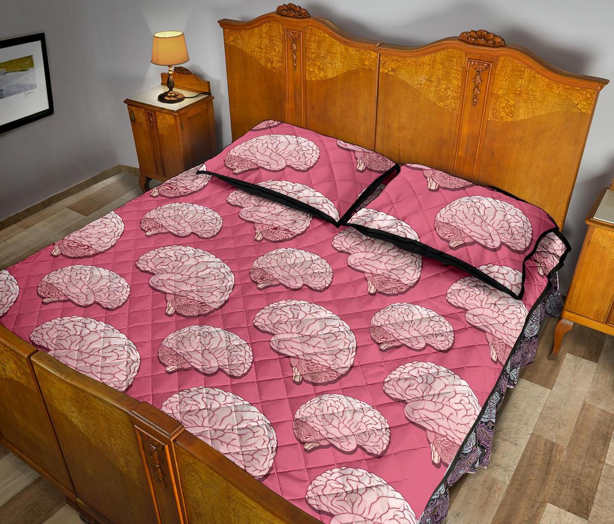 Brain Pink Pattern Print Bed Set Quilt-grizzshop