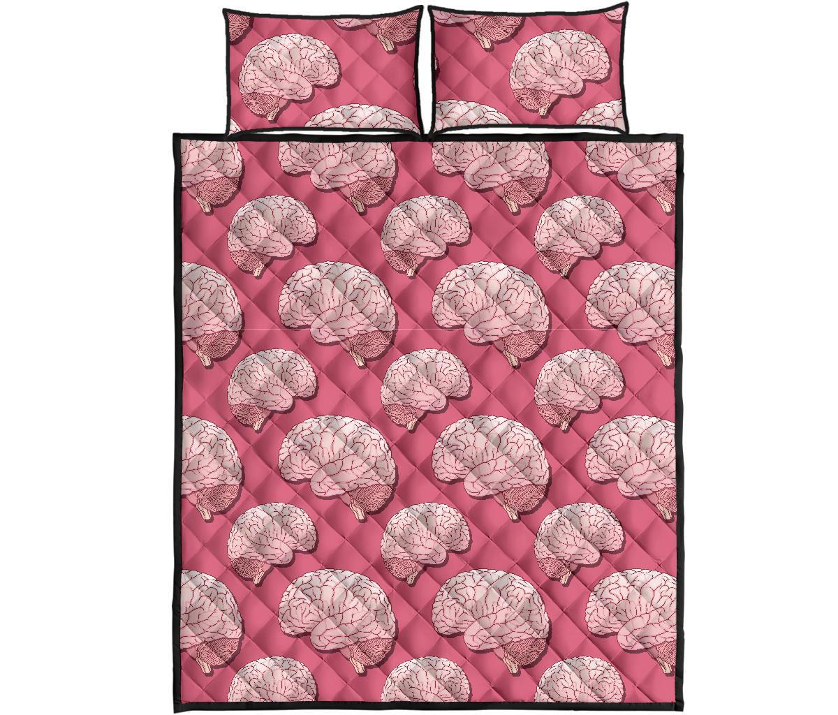 Brain Pink Pattern Print Bed Set Quilt-grizzshop