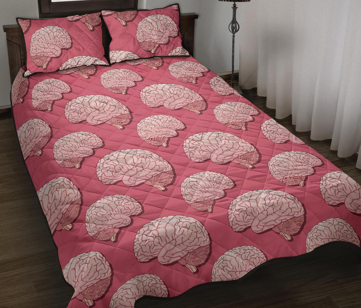 Brain Pink Pattern Print Bed Set Quilt-grizzshop