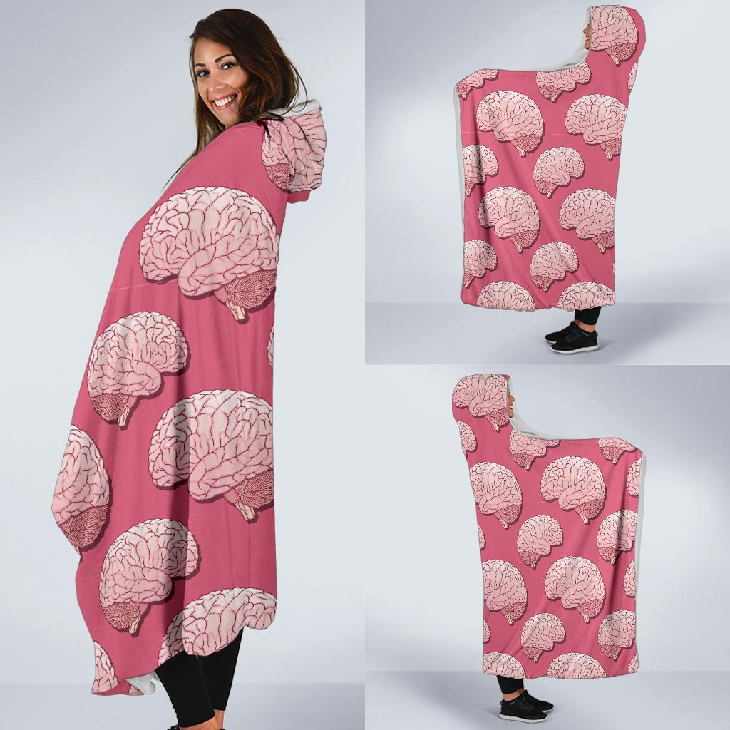 Brain Pink Pattern Print Hooded Blanket-grizzshop