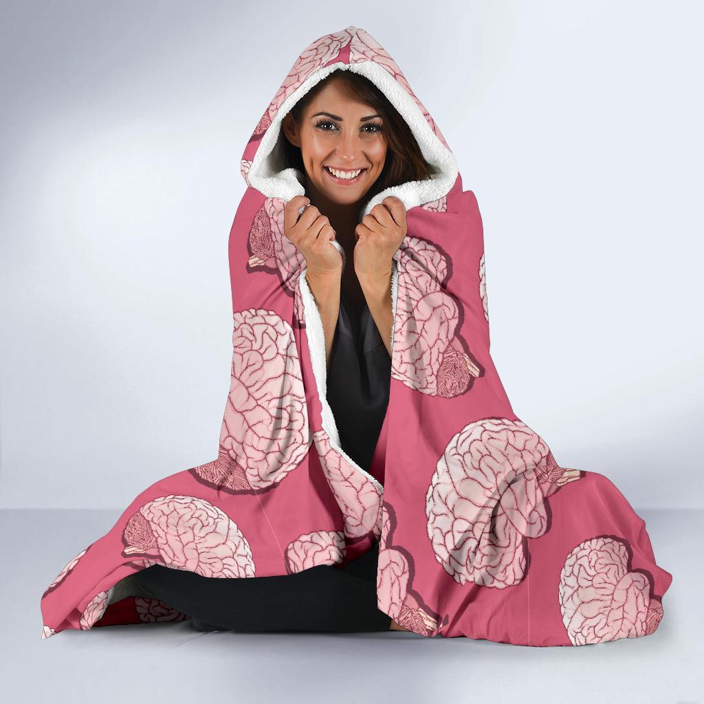 Brain Pink Pattern Print Hooded Blanket-grizzshop