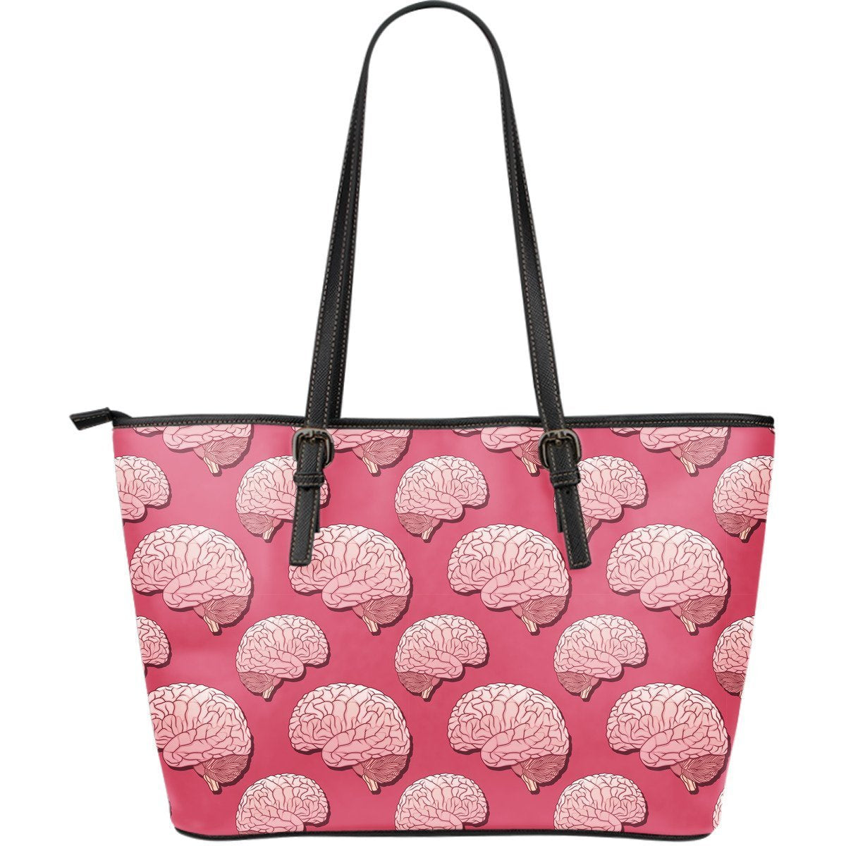 Brain Pink Pattern Print Leather Tote Bag-grizzshop