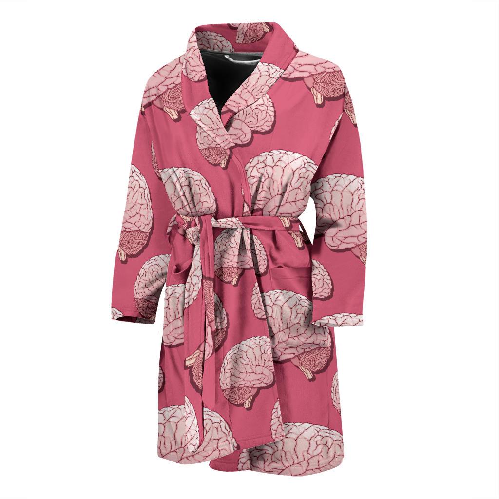 Brain Pink Pattern Print Men Long Robe-grizzshop