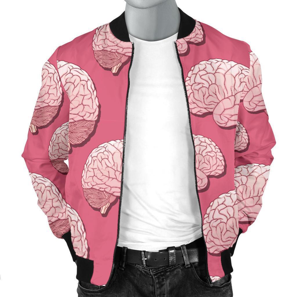 Brain Pink Pattern Print Men's Bomber Jacket-grizzshop