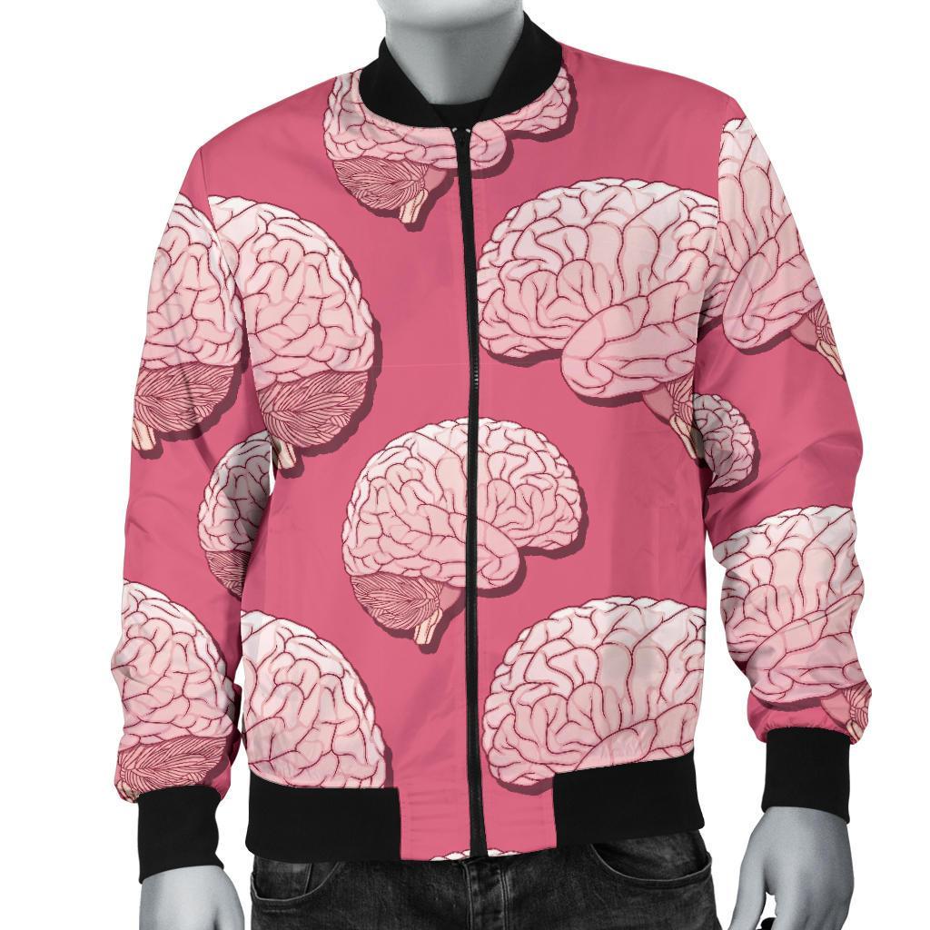 Brain Pink Pattern Print Men's Bomber Jacket-grizzshop