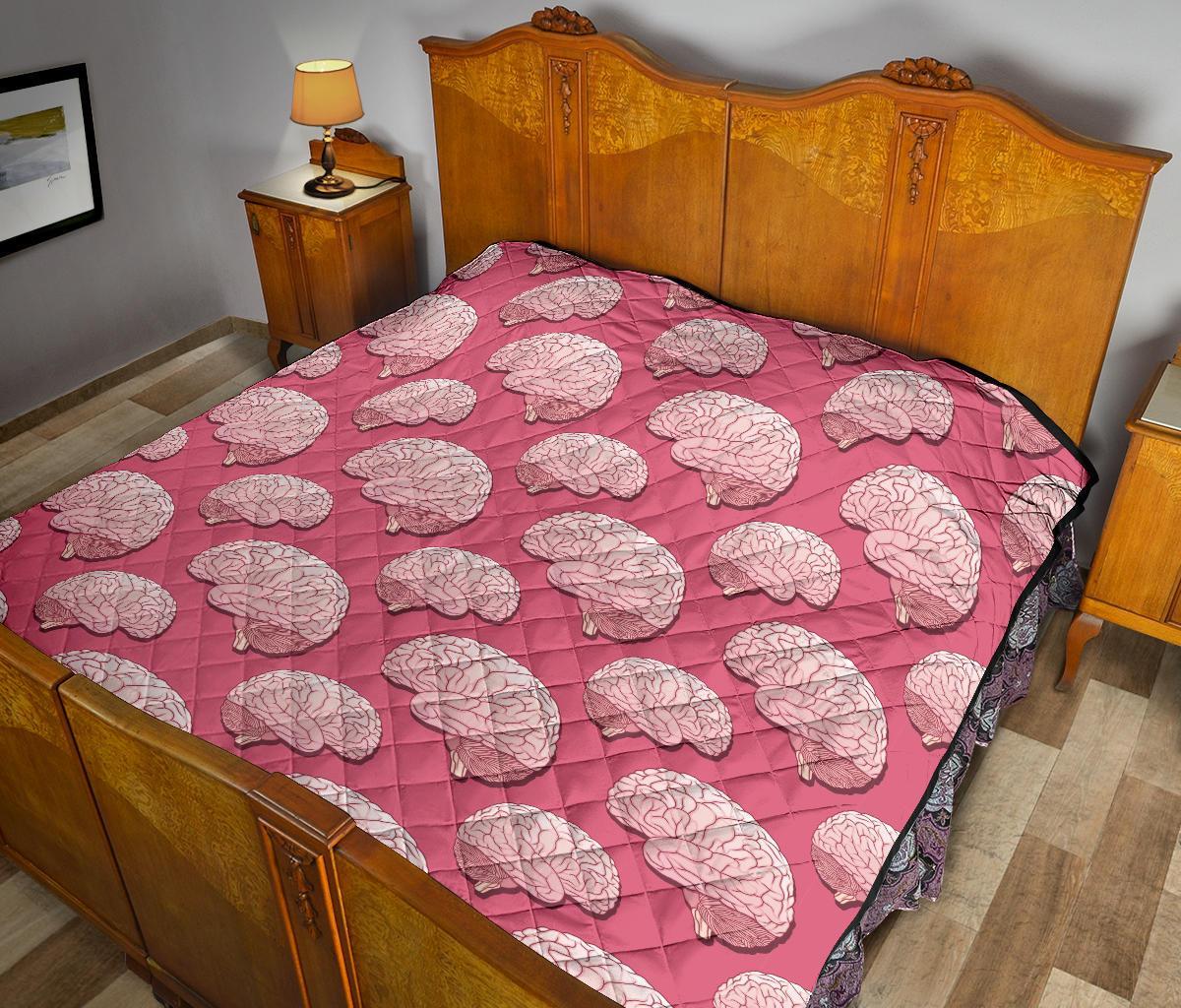 Brain Pink Pattern Print Quilt-grizzshop
