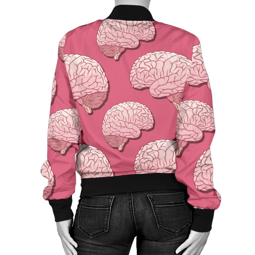 Brain Pink Pattern Print Women Casual Bomber Jacket-grizzshop