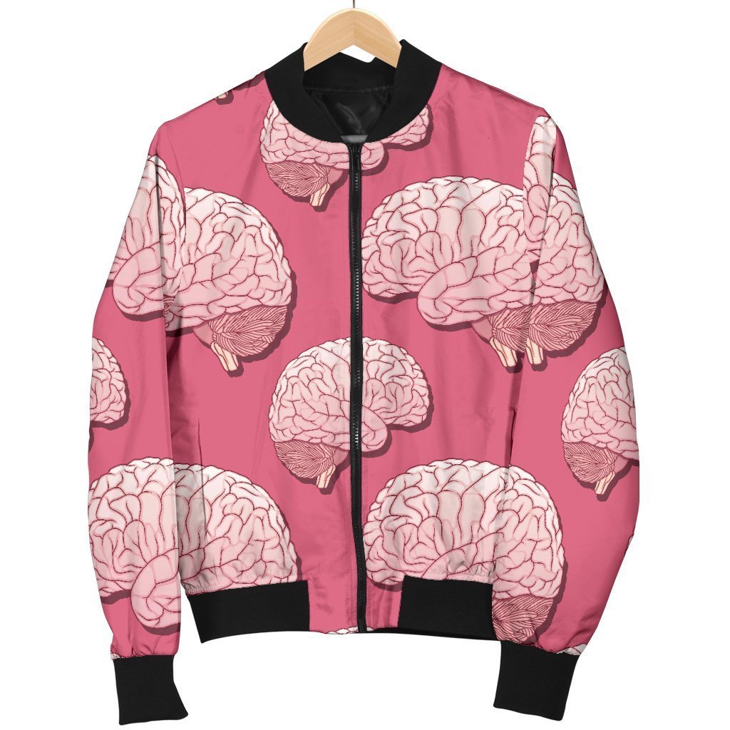 Brain Pink Pattern Print Women Casual Bomber Jacket-grizzshop