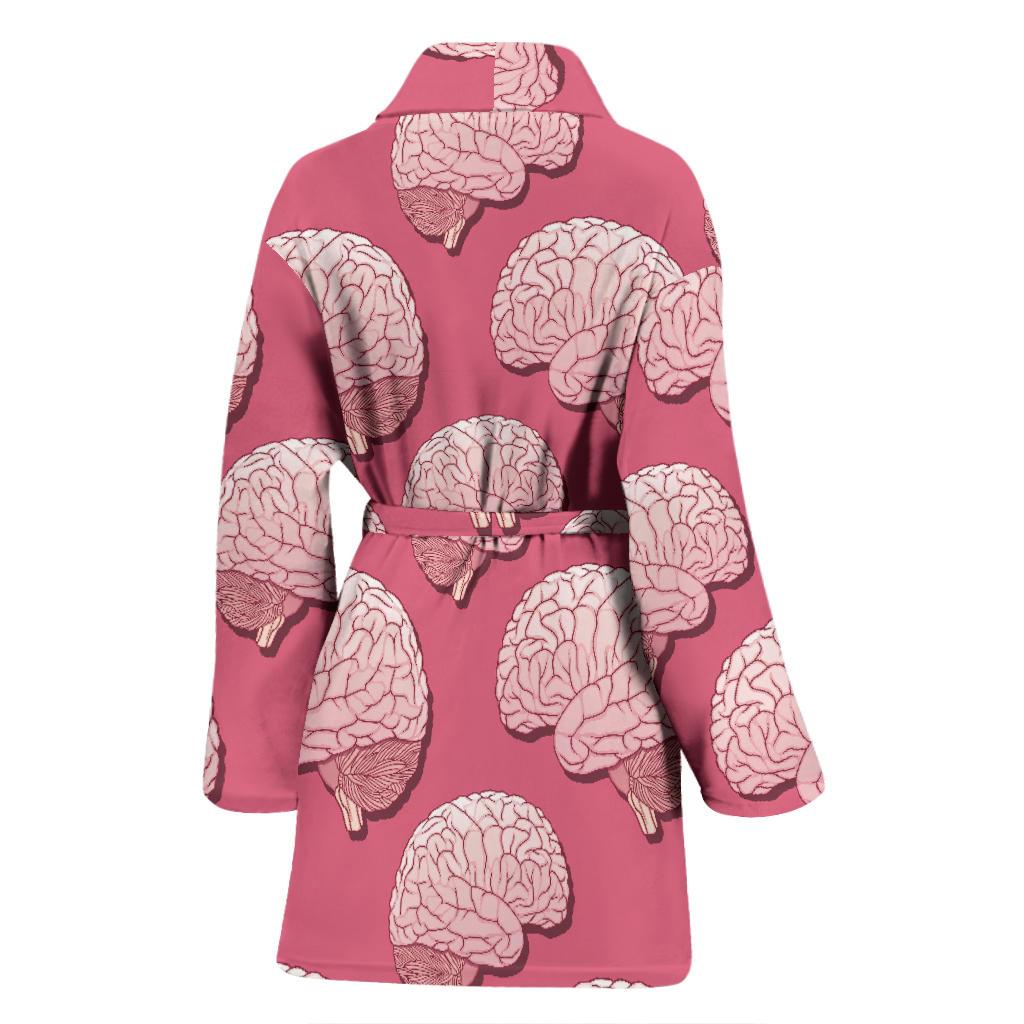 Brain Pink Pattern Print Women Long Robe-grizzshop