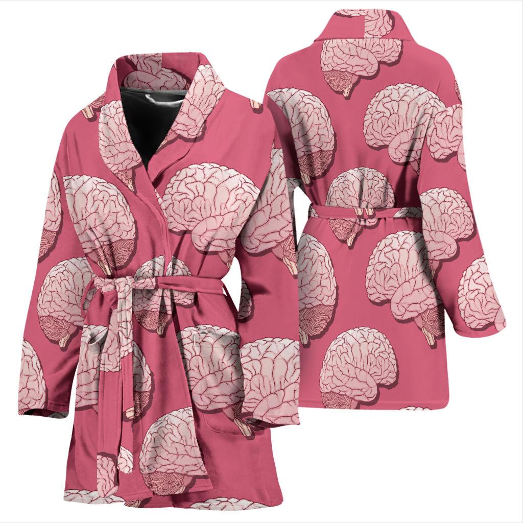 Brain Pink Pattern Print Women Long Robe-grizzshop