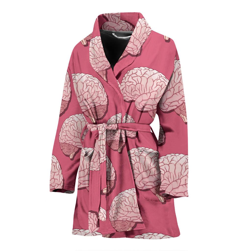 Brain Pink Pattern Print Women Long Robe-grizzshop