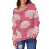 Brain Pink Pattern Print Women Off Shoulder Sweatshirt-grizzshop