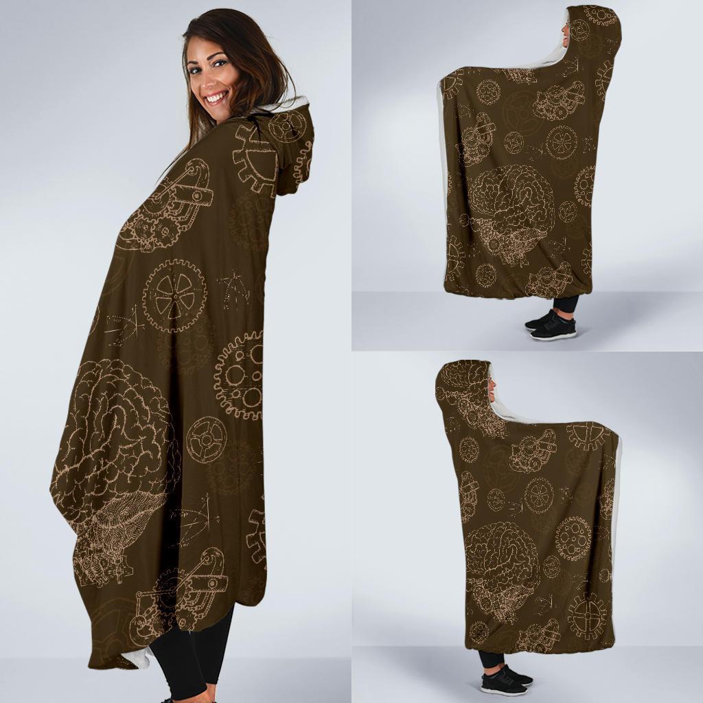 Brain Thinking Pattern Print Hooded Blanket-grizzshop