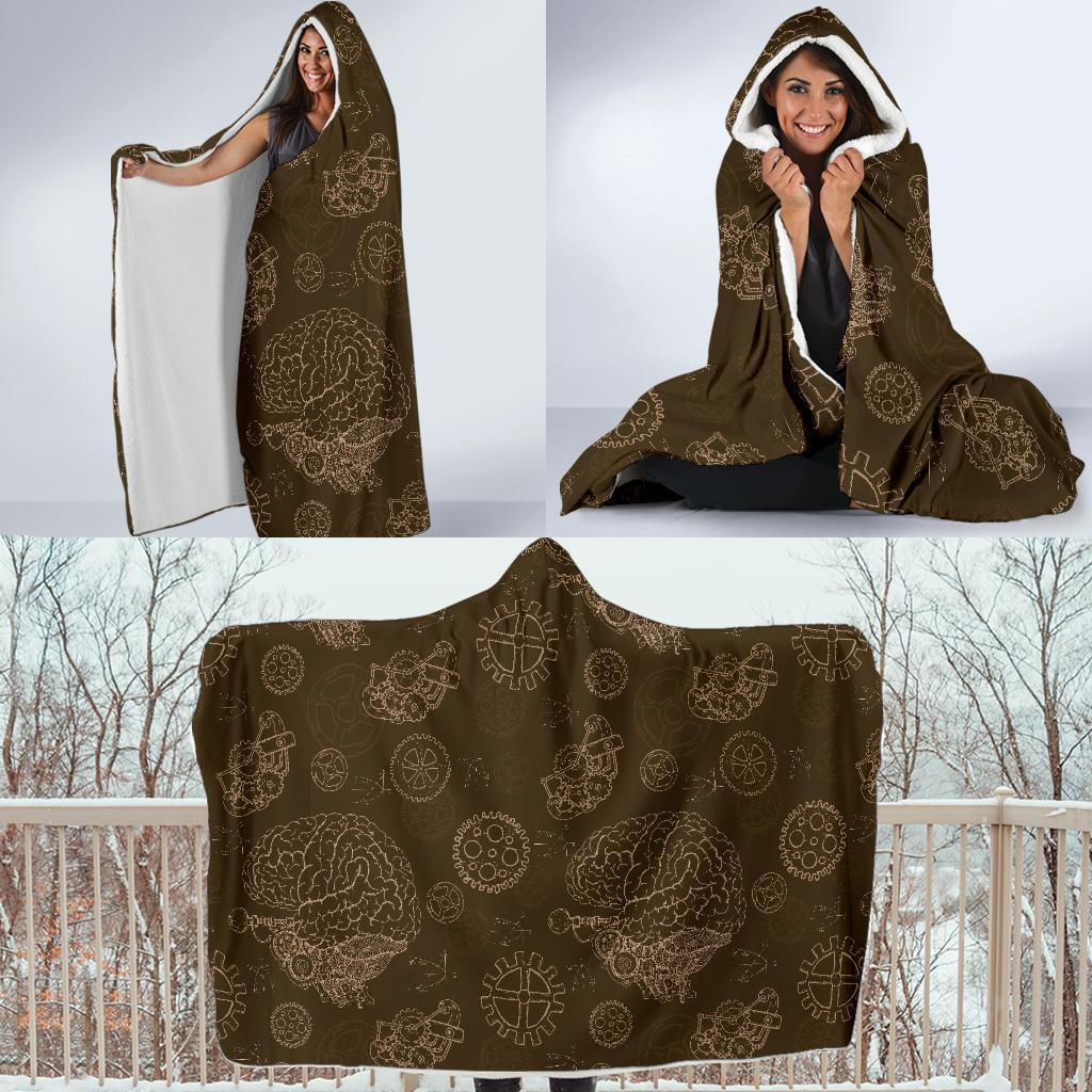 Brain Thinking Pattern Print Hooded Blanket-grizzshop