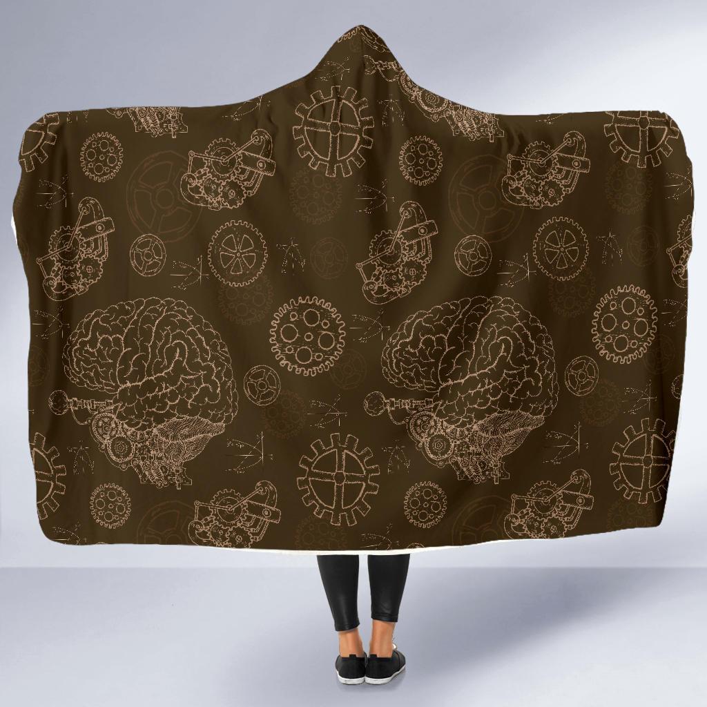 Brain Thinking Pattern Print Hooded Blanket-grizzshop