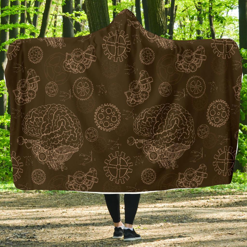Brain Thinking Pattern Print Hooded Blanket-grizzshop