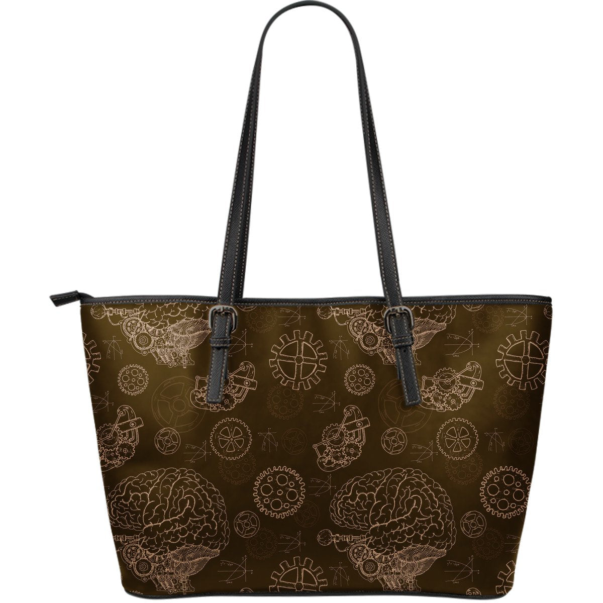 Brain Thinking Pattern Print Leather Tote Bag-grizzshop