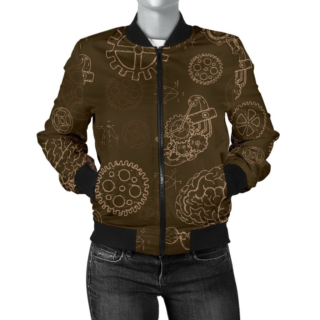 Brain Thinking Pattern Print Women Casual Bomber Jacket-grizzshop
