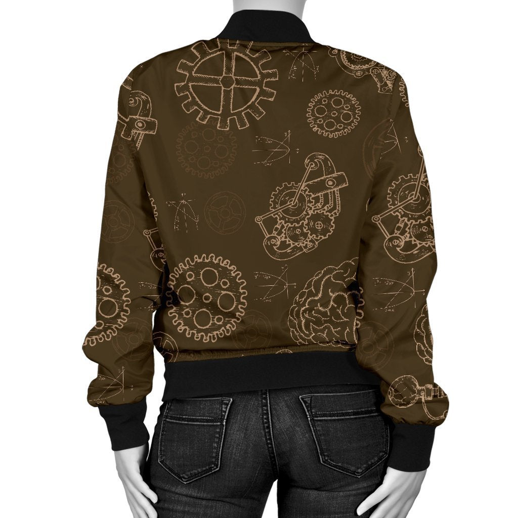 Brain Thinking Pattern Print Women Casual Bomber Jacket-grizzshop