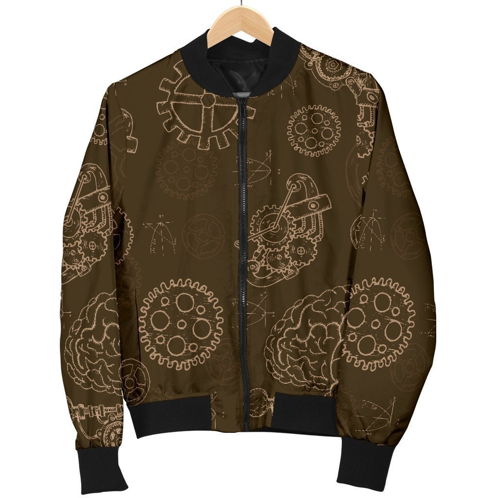 Brain Thinking Pattern Print Women Casual Bomber Jacket-grizzshop