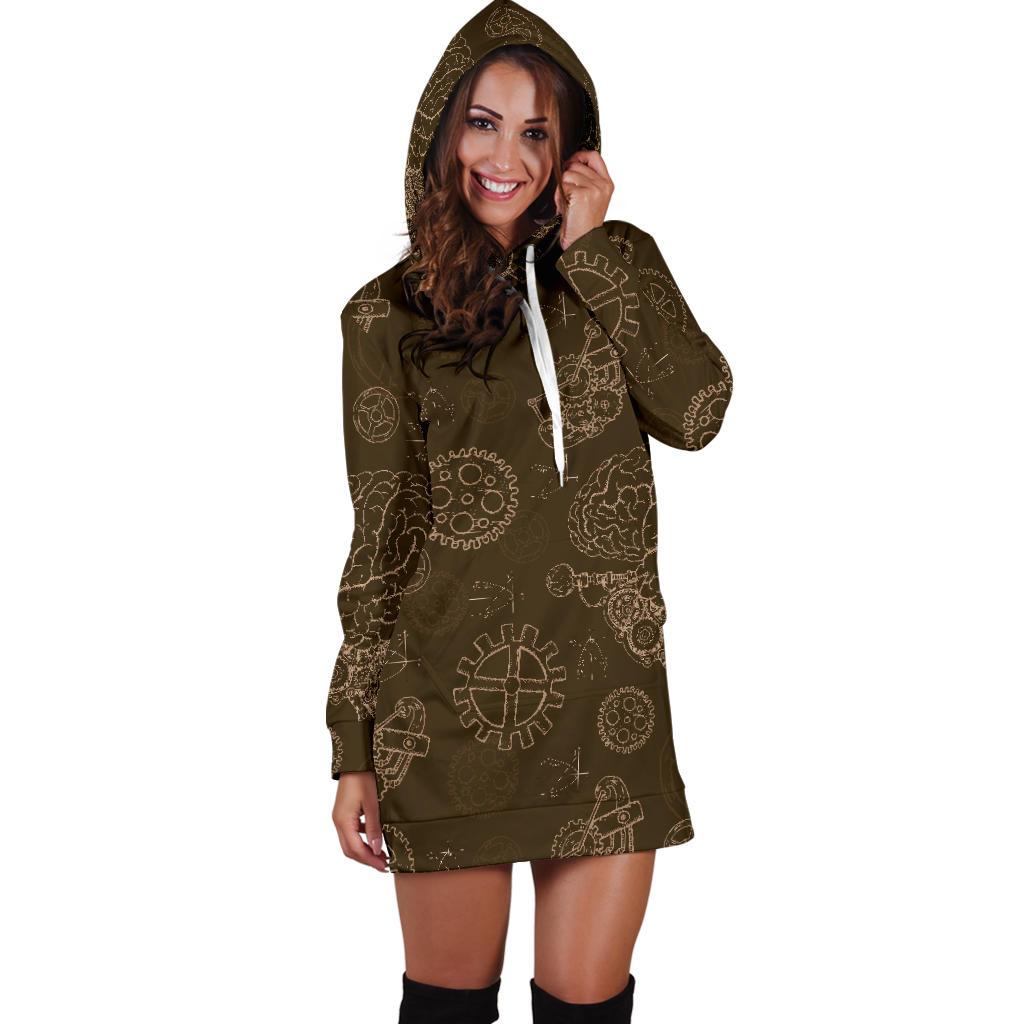 Brain Thinking Pattern Print Women Hoodie Dress-grizzshop