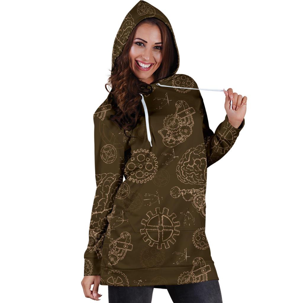 Brain Thinking Pattern Print Women Hoodie Dress-grizzshop
