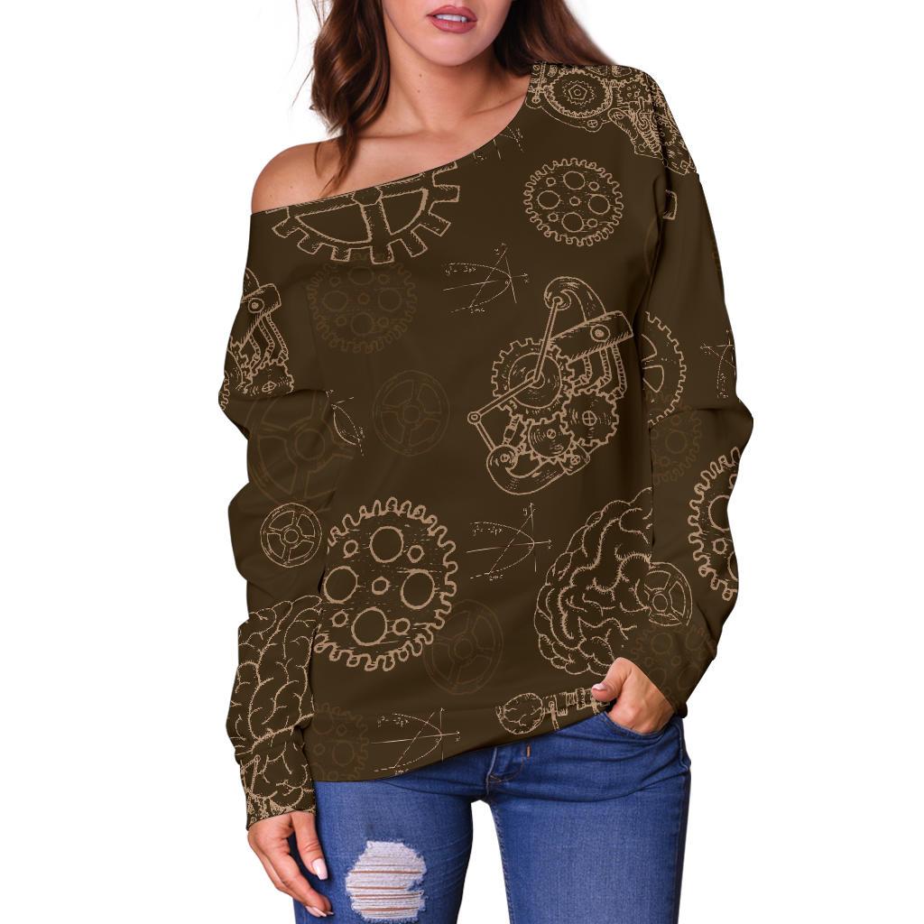 Brain Thinking Pattern Print Women Off Shoulder Sweatshirt-grizzshop