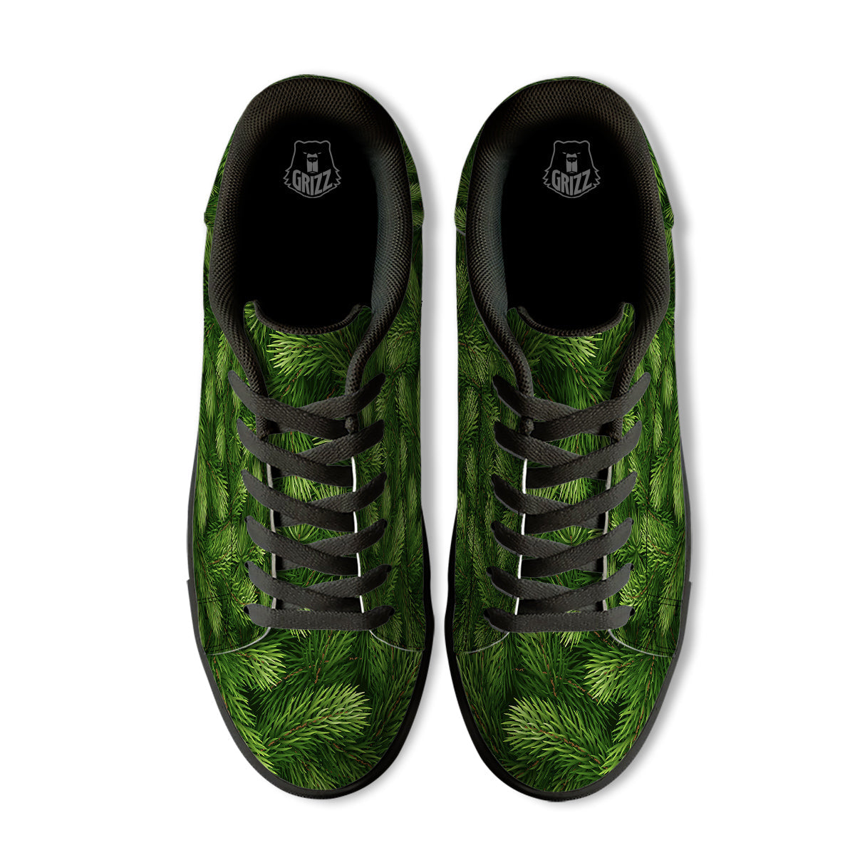 Branches Christmas Tree Print Black Low Top Sneakers-grizzshop
