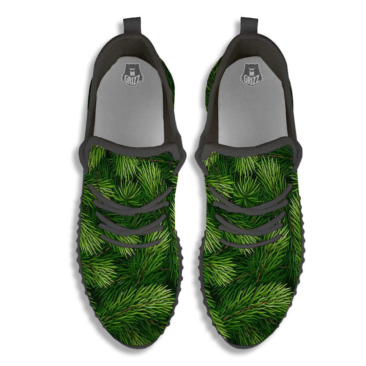 Branches Christmas Tree Print Black Walking Shoes-grizzshop