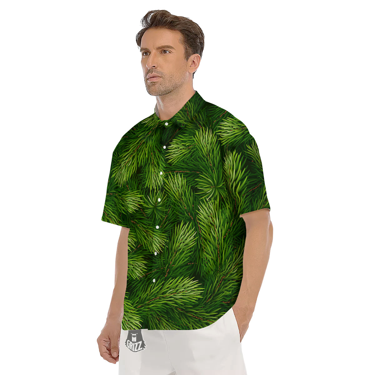 Branches Christmas Tree Print Men's Short Sleeve Shirts-grizzshop