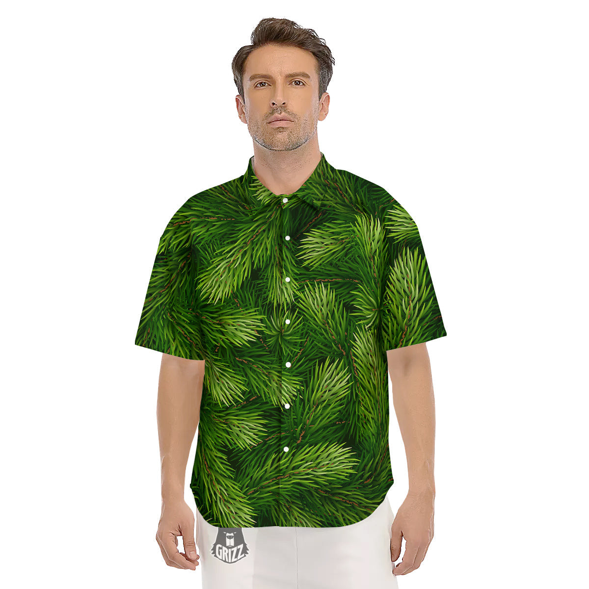 Branches Christmas Tree Print Men's Short Sleeve Shirts-grizzshop