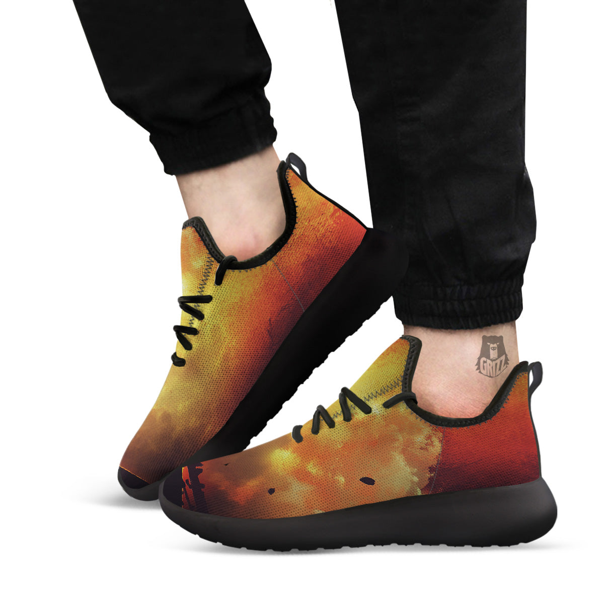Brave Firefighter In The Fire Print Black Athletic Shoes-grizzshop
