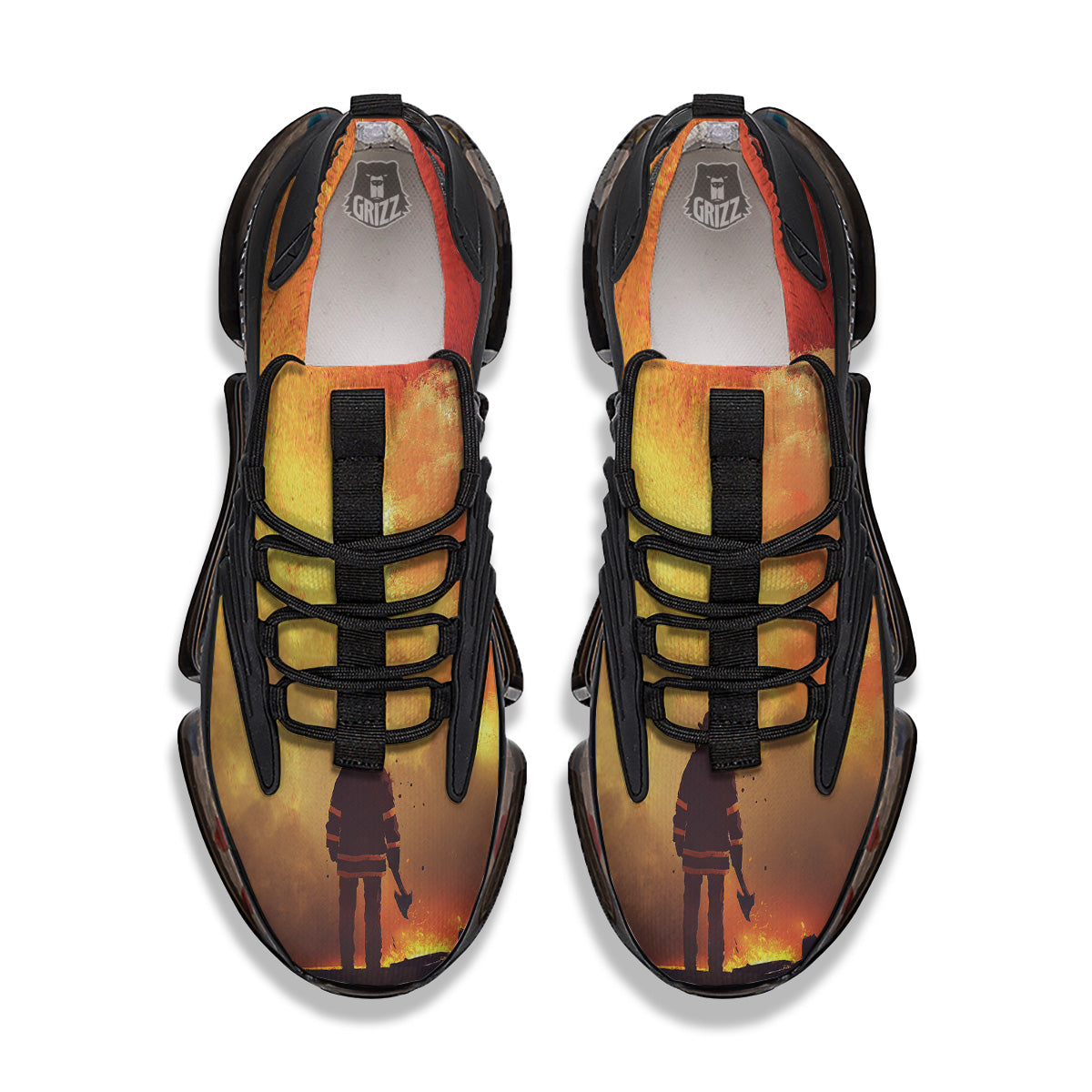 Brave Firefighter In The Fire Print Black Gym Shoes-grizzshop