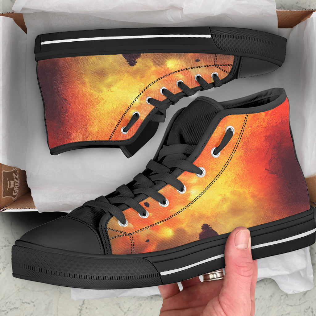 Brave Firefighter In The Fire Print Black High Top Shoes-grizzshop