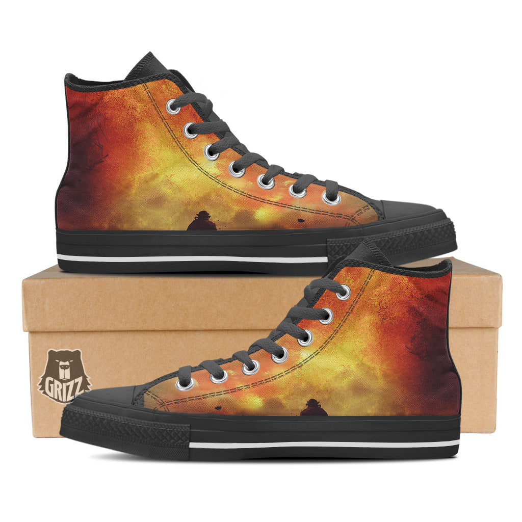Brave Firefighter In The Fire Print Black High Top Shoes-grizzshop
