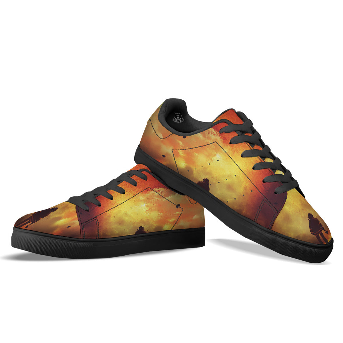 Brave Firefighter In The Fire Print Black Low Top Sneakers-grizzshop