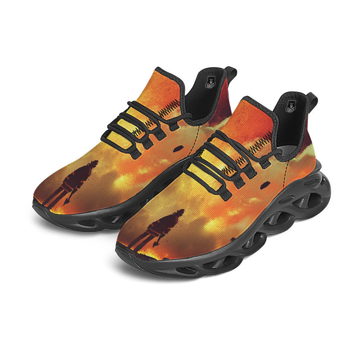 Brave Firefighter In The Fire Print Black Running Shoes-grizzshop