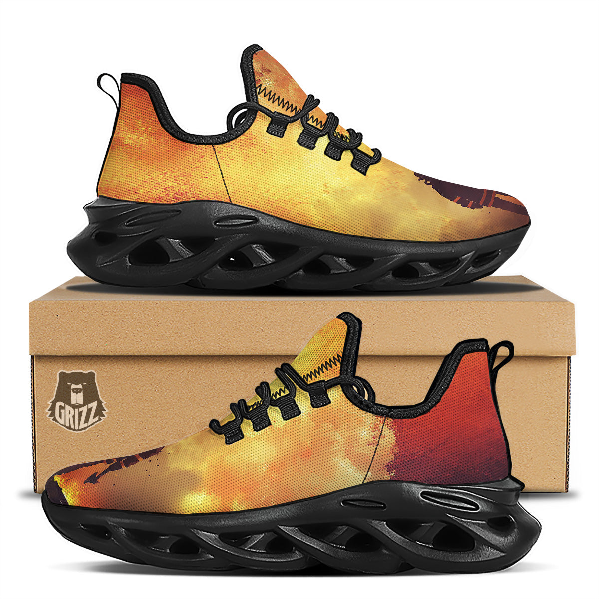 Brave Firefighter In The Fire Print Black Running Shoes-grizzshop