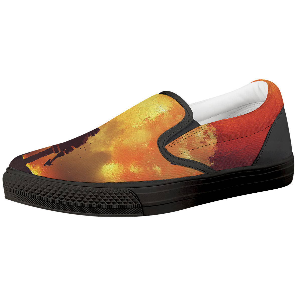 Brave Firefighter In The Fire Print Black Slip On Shoes-grizzshop