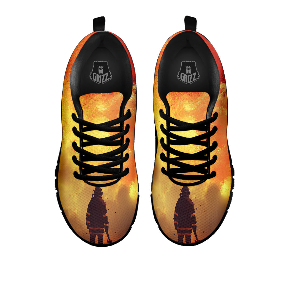 Brave Firefighter In The Fire Print Black Sneaker-grizzshop