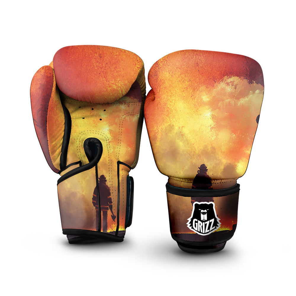 Brave Firefighter In The Fire Print Boxing Gloves-grizzshop