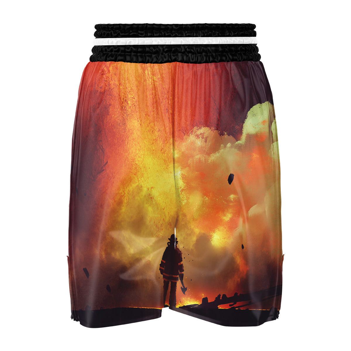 Brave Firefighter In The Fire Print Boxing Shorts-grizzshop