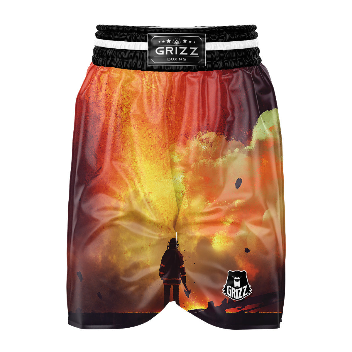 Brave Firefighter In The Fire Print Boxing Shorts-grizzshop